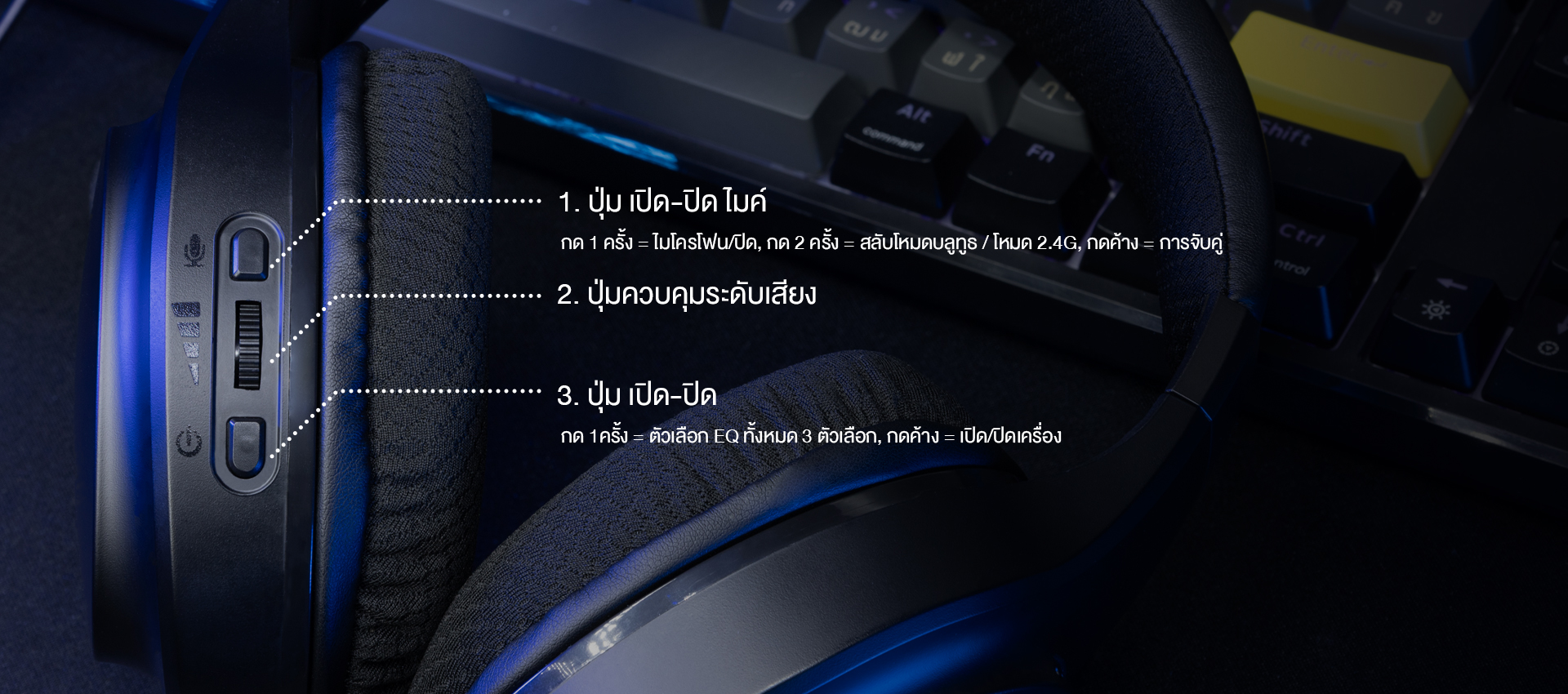หูฟัง TYPE GH3PRO สีดำ ดีไซน์สำหรับเกมเมอร์