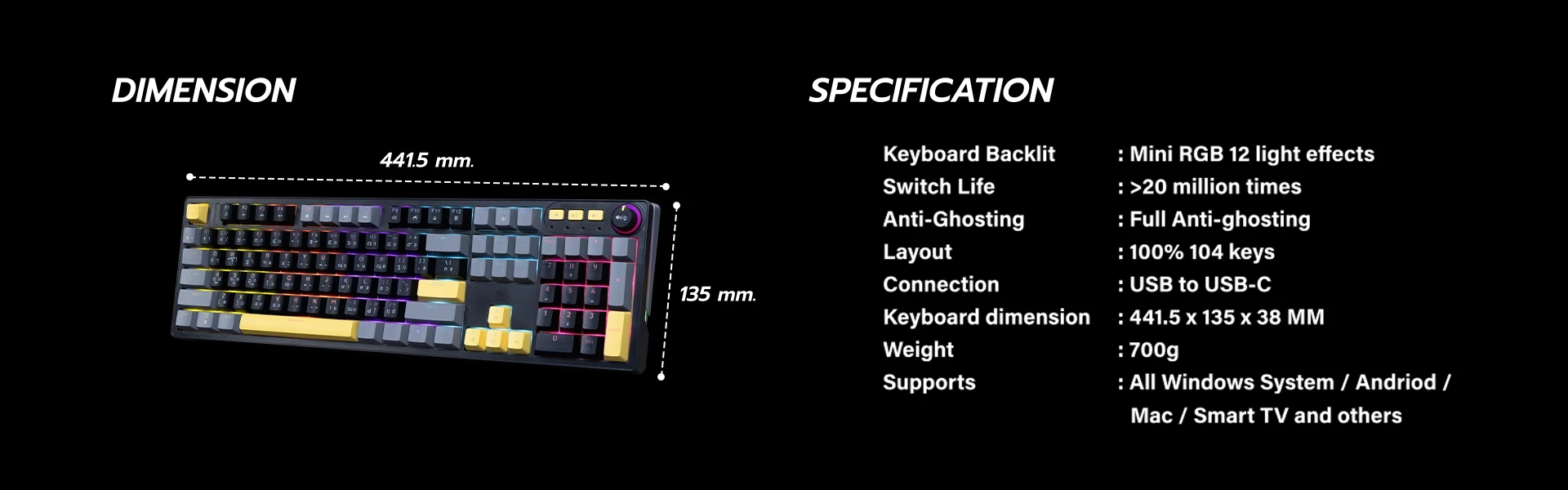 คีย์บอร์ดเกมมิ่ง รุ่น CMK12 Mechanical Keyboard ไฟ RGB สวยงาม